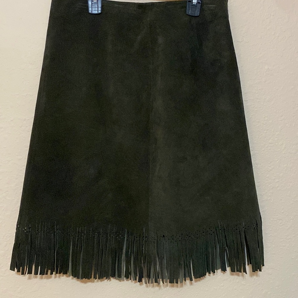 Fringe suede midi skirt